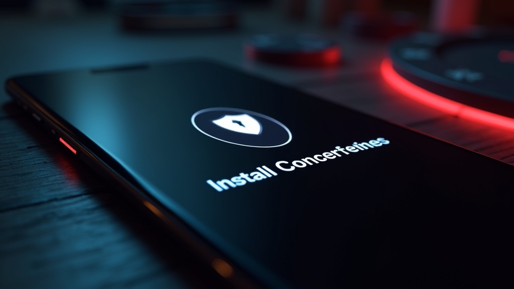 هاتف أندرويد مع تثبيت ملف APK داخل أجواء كازينو داكنة
